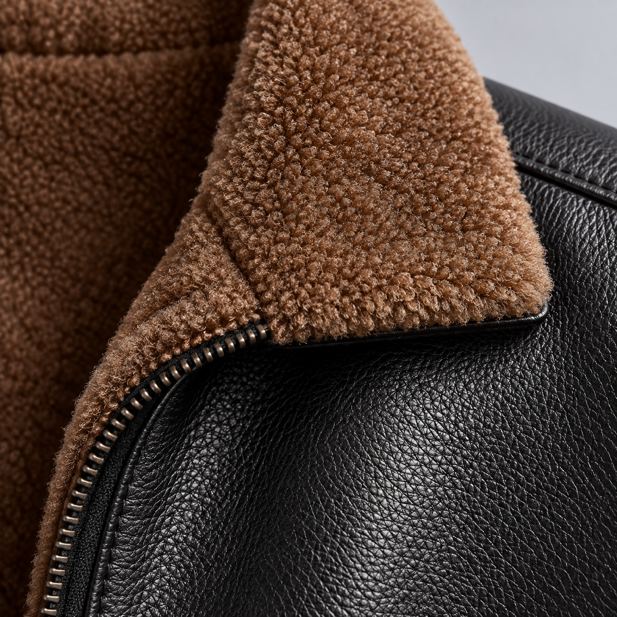 Stand Collar Faux Fur Leather