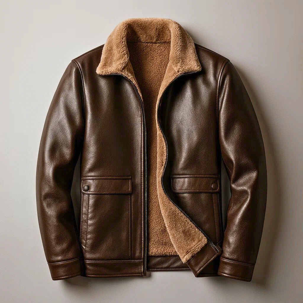 Stand Collar Faux Fur Leather