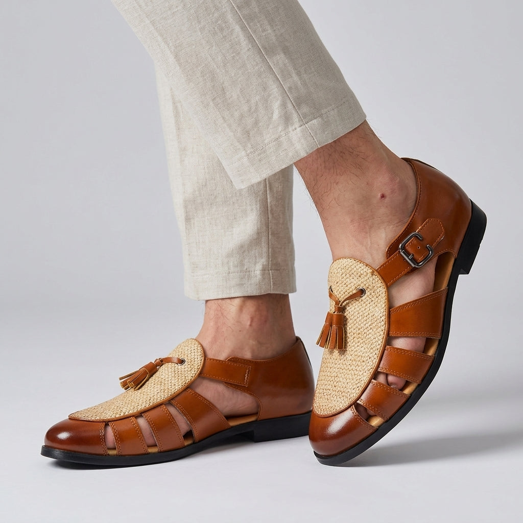 Tassel Buckle Leather Sandals