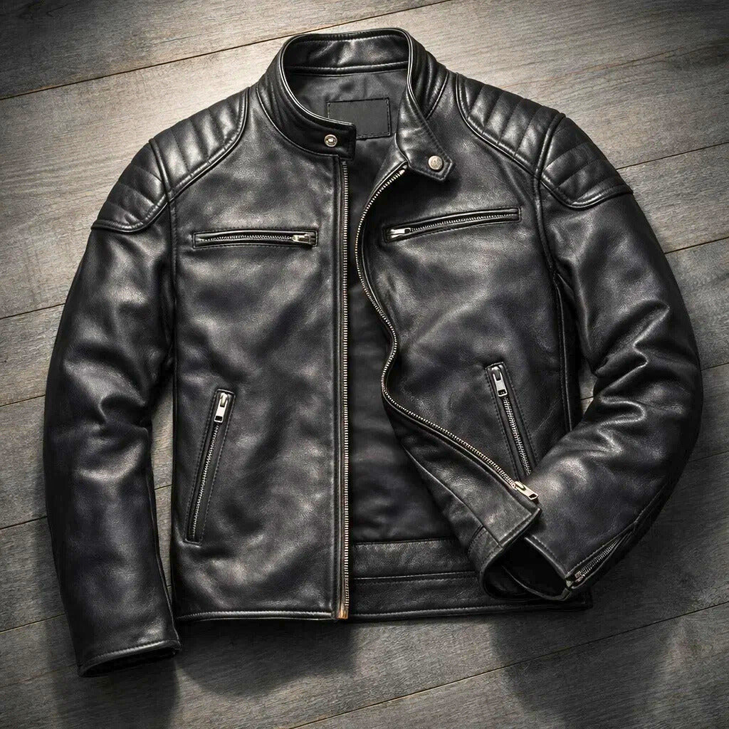 Stand Collar Zip-Up Biker Jacket