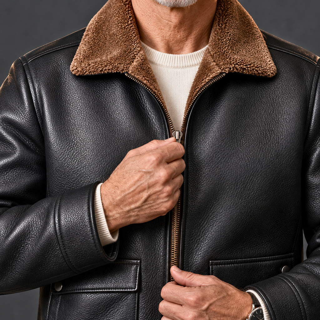 Stand Collar Faux Fur Leather