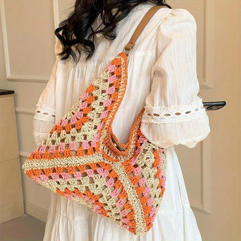 Boho Straw Woven Tote Bag