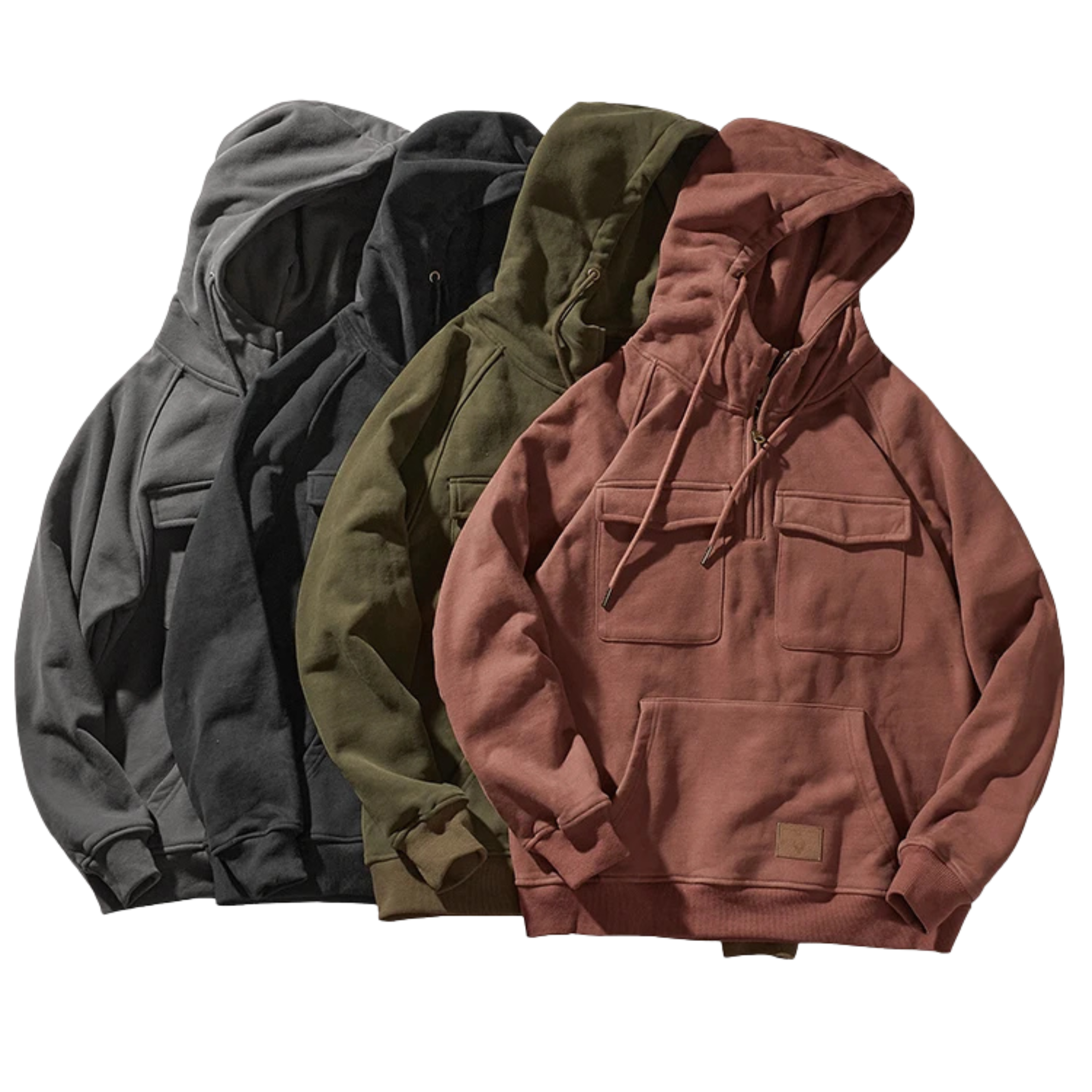 Vintage Multi-Pocket Zip Hoodie
