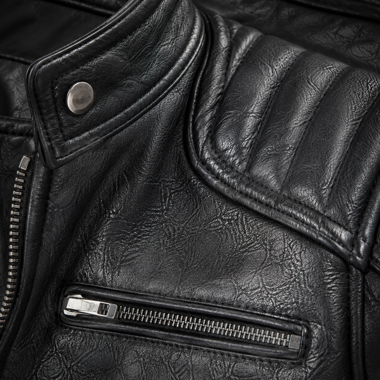 Stand Collar Zip-Up Biker Jacket