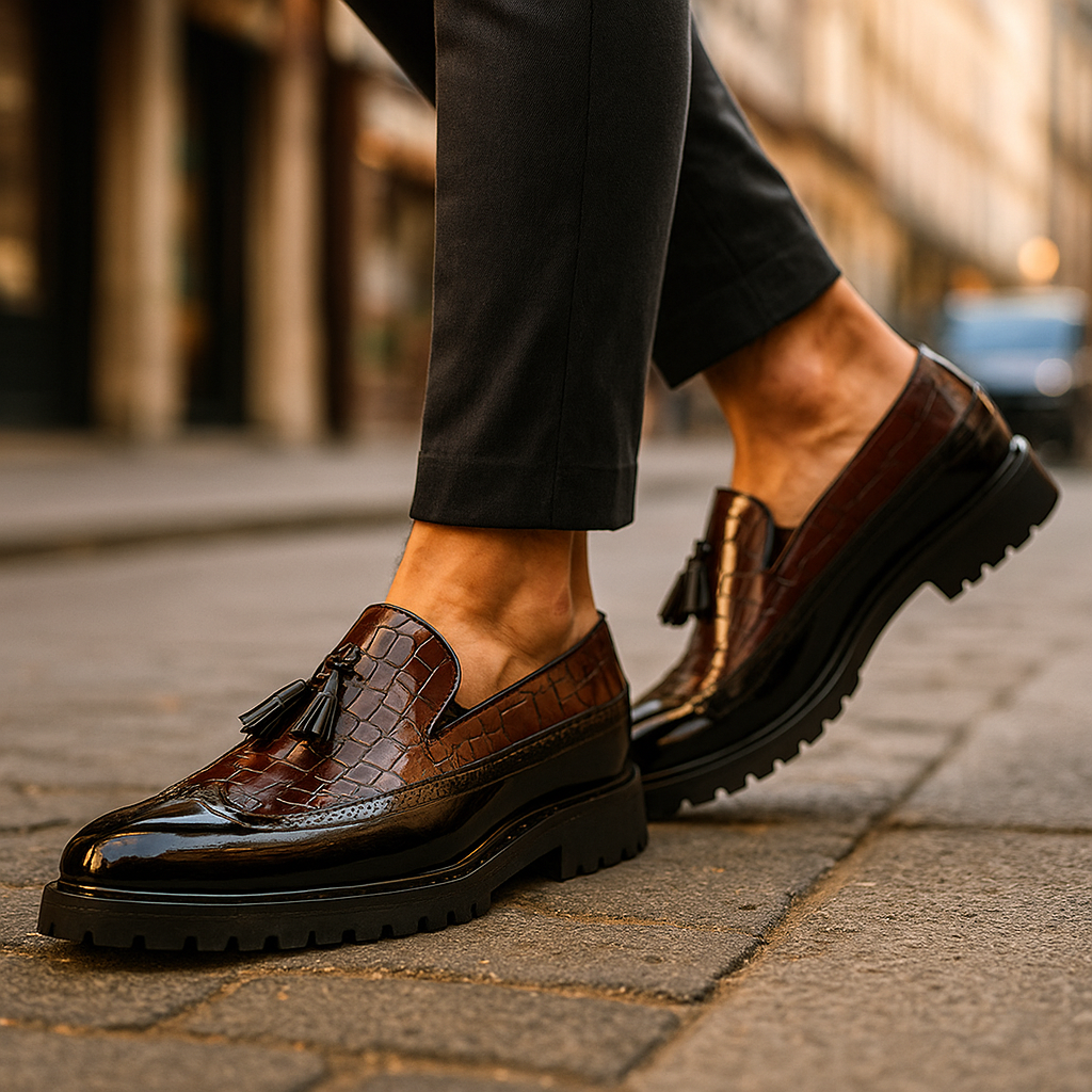 Crocodile Embossed Slip-On Loafers