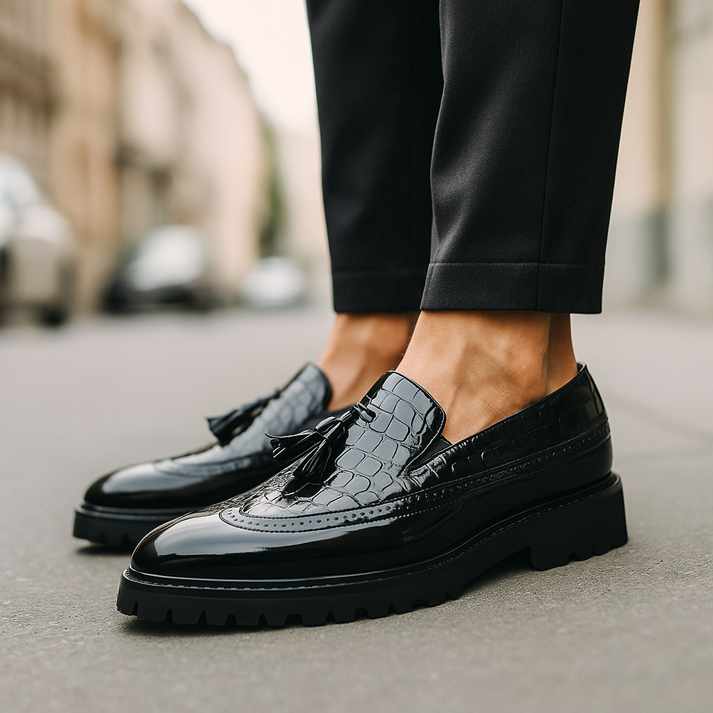 Crocodile Embossed Slip-On Loafers