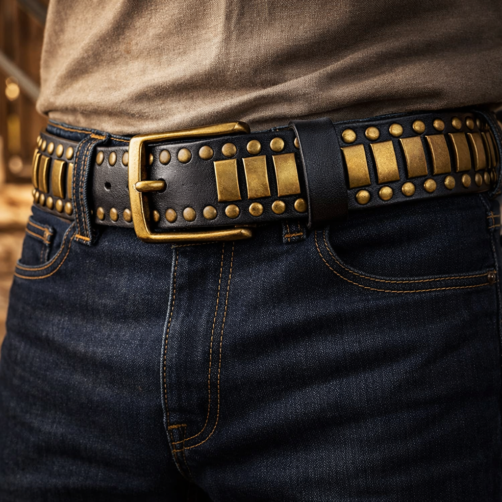 Rivet Studded Cowhide Belt