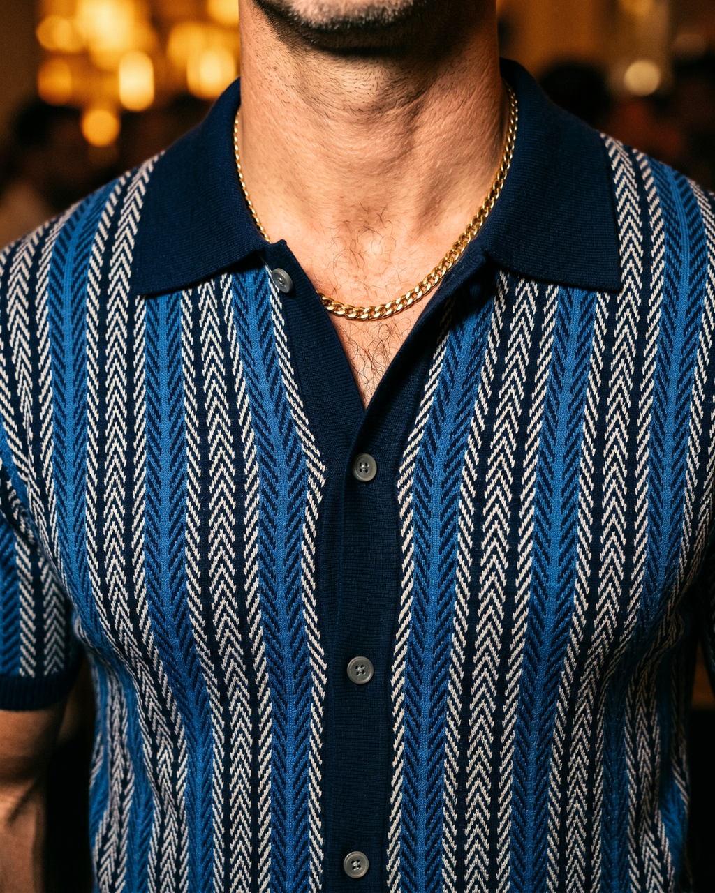 Striped Knit Polo Cardigan