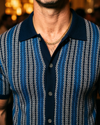 Striped Knit Polo Cardigan