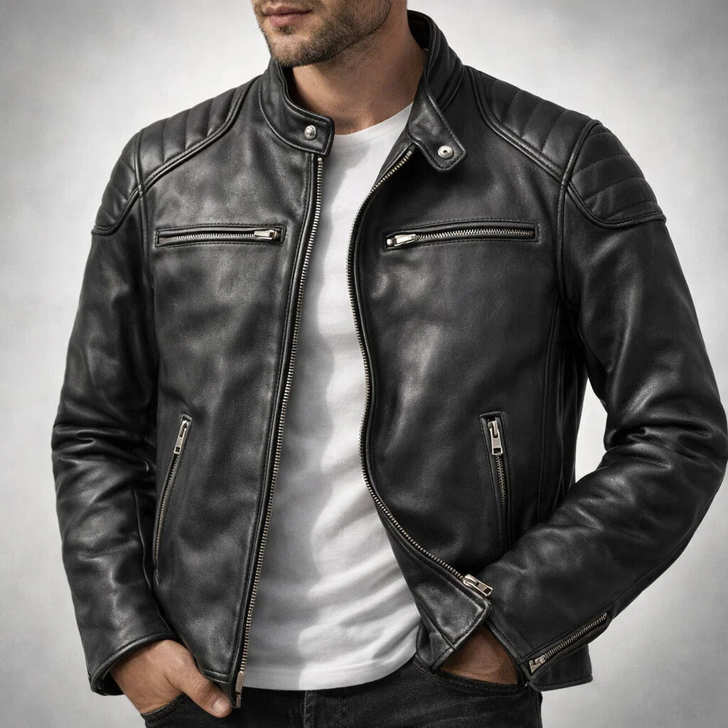 Stand Collar Zip-Up Biker Jacket