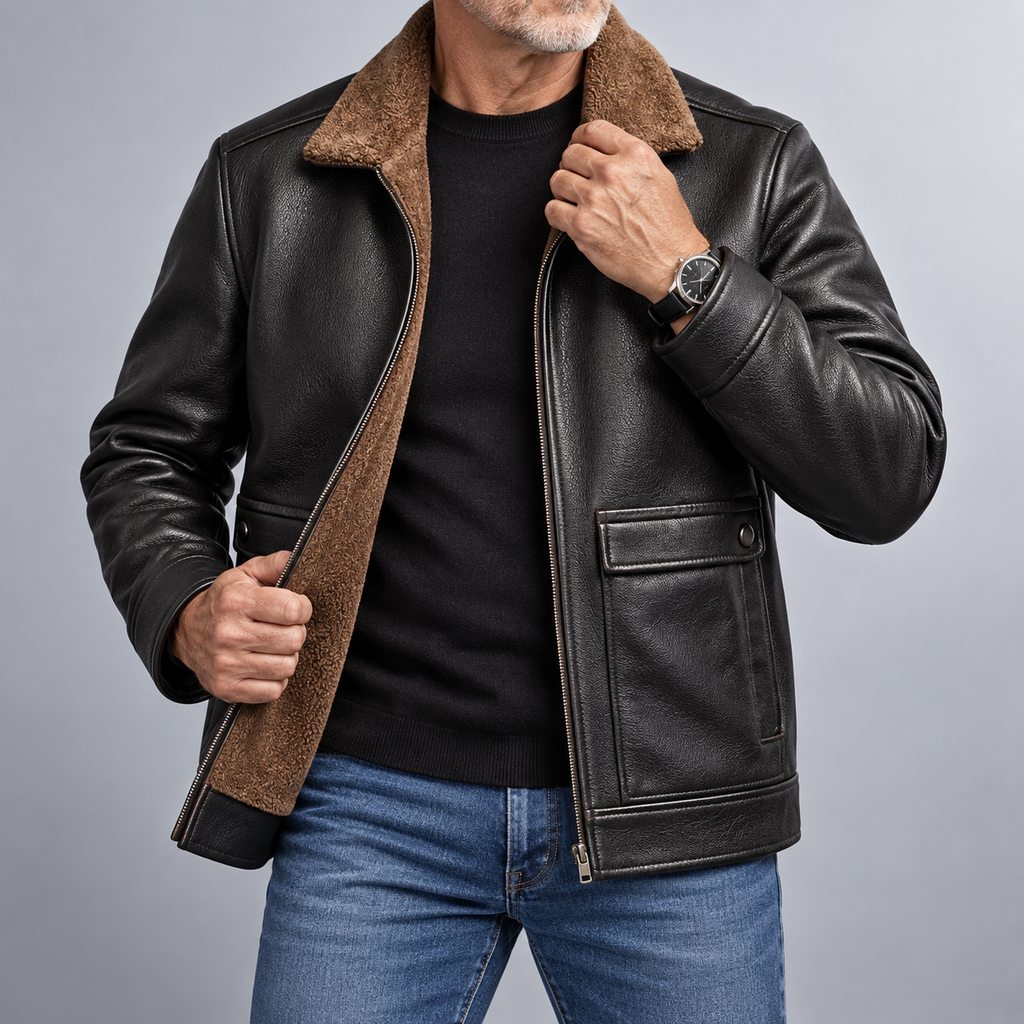 Stand Collar Faux Fur Leather