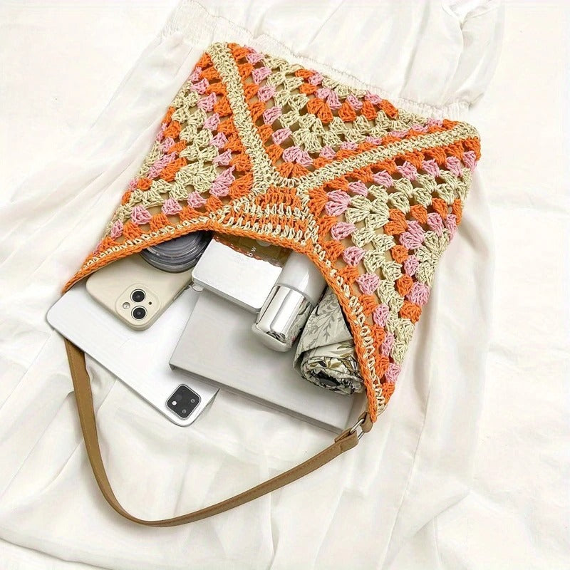 Boho Straw Woven Tote Bag