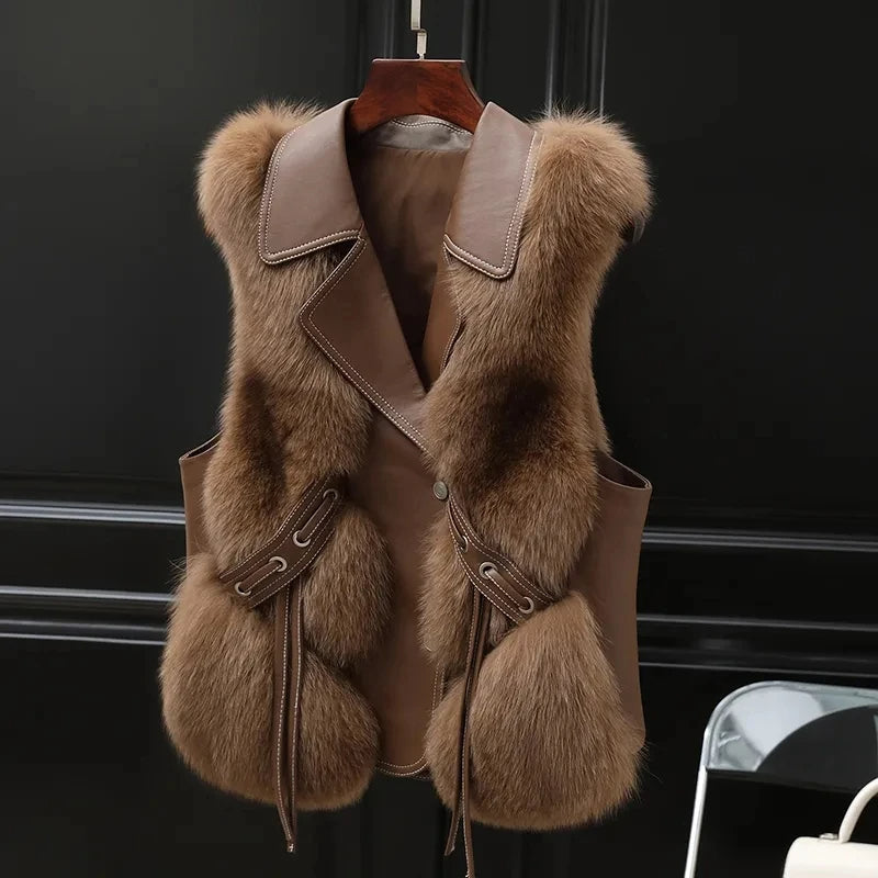 Faux Fur Sleeveless Vest Jacket