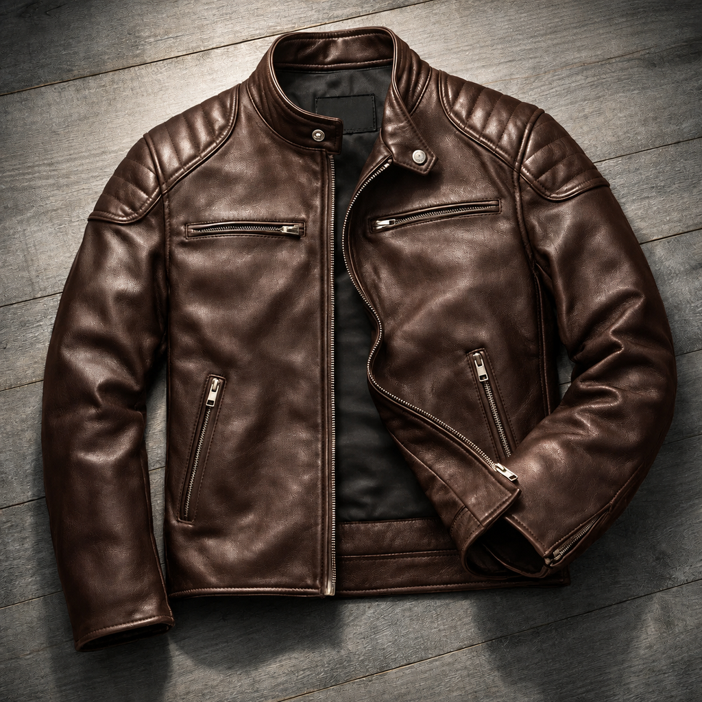 Stand Collar Zip-Up Biker Jacket