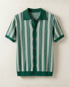 Striped Knit Polo Cardigan