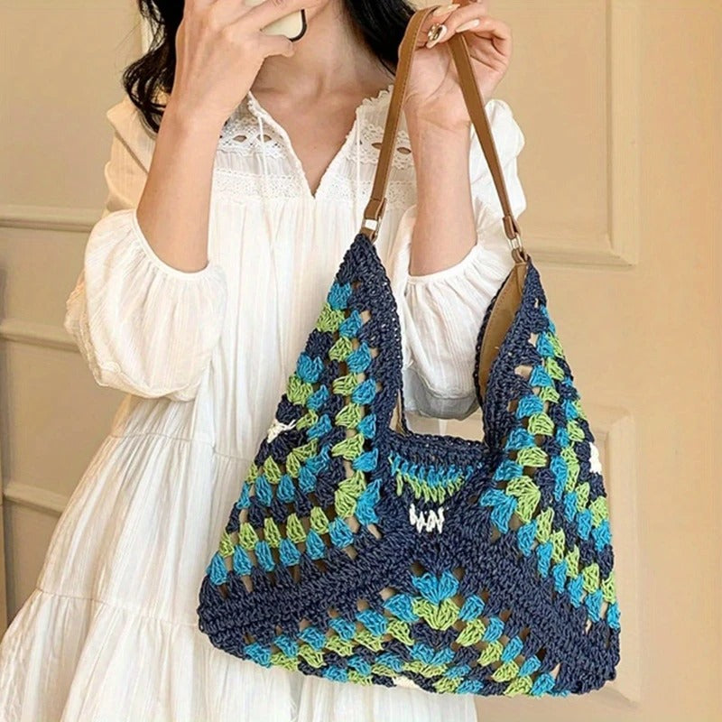 Boho Straw Woven Tote Bag