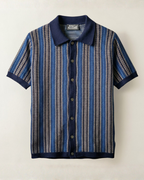Striped Knit Polo Cardigan