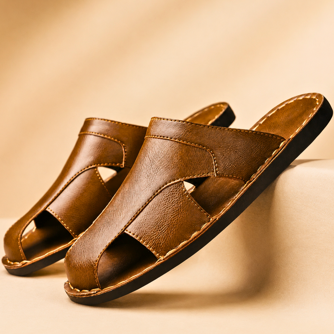 Men's Genuine Leather Slide Sandals