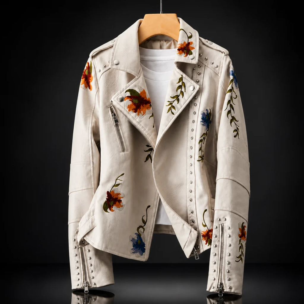 Floral Embroidered Faux Leather