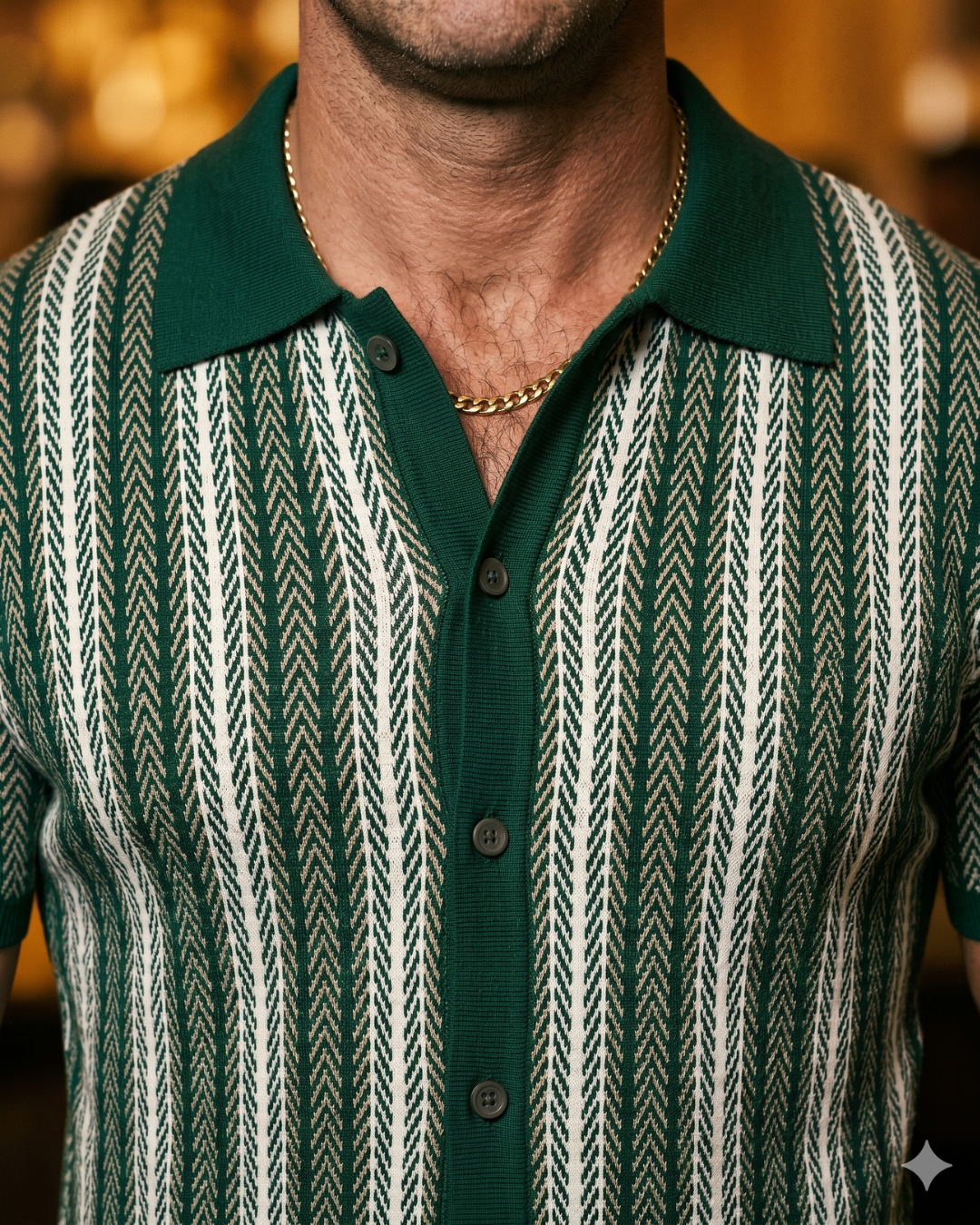 Striped Knit Polo Cardigan