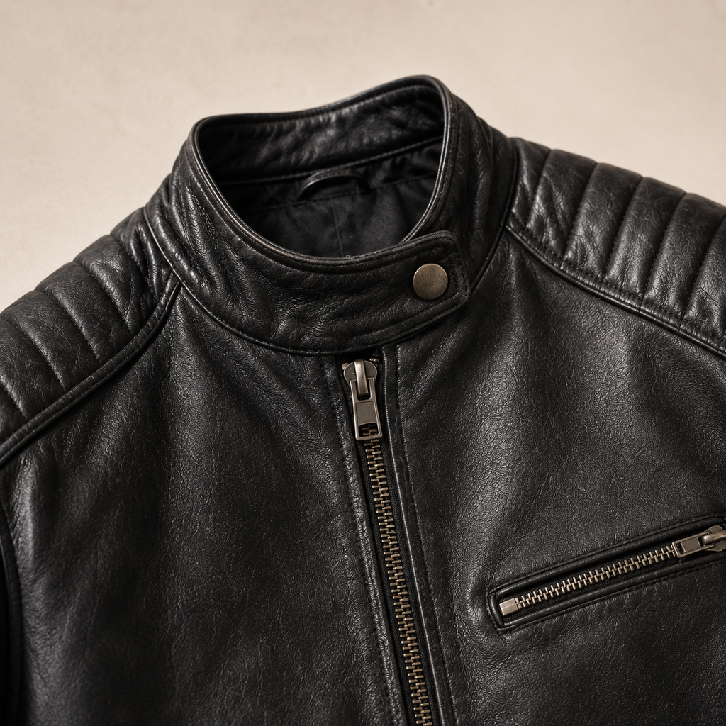 Stand Collar Zip-Up Biker Jacket