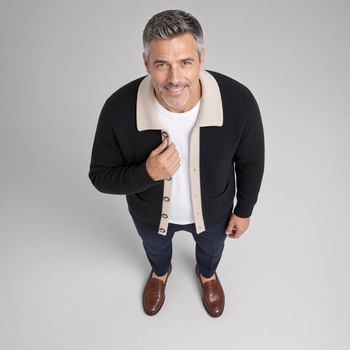 Turn-Down Collar Cardigan