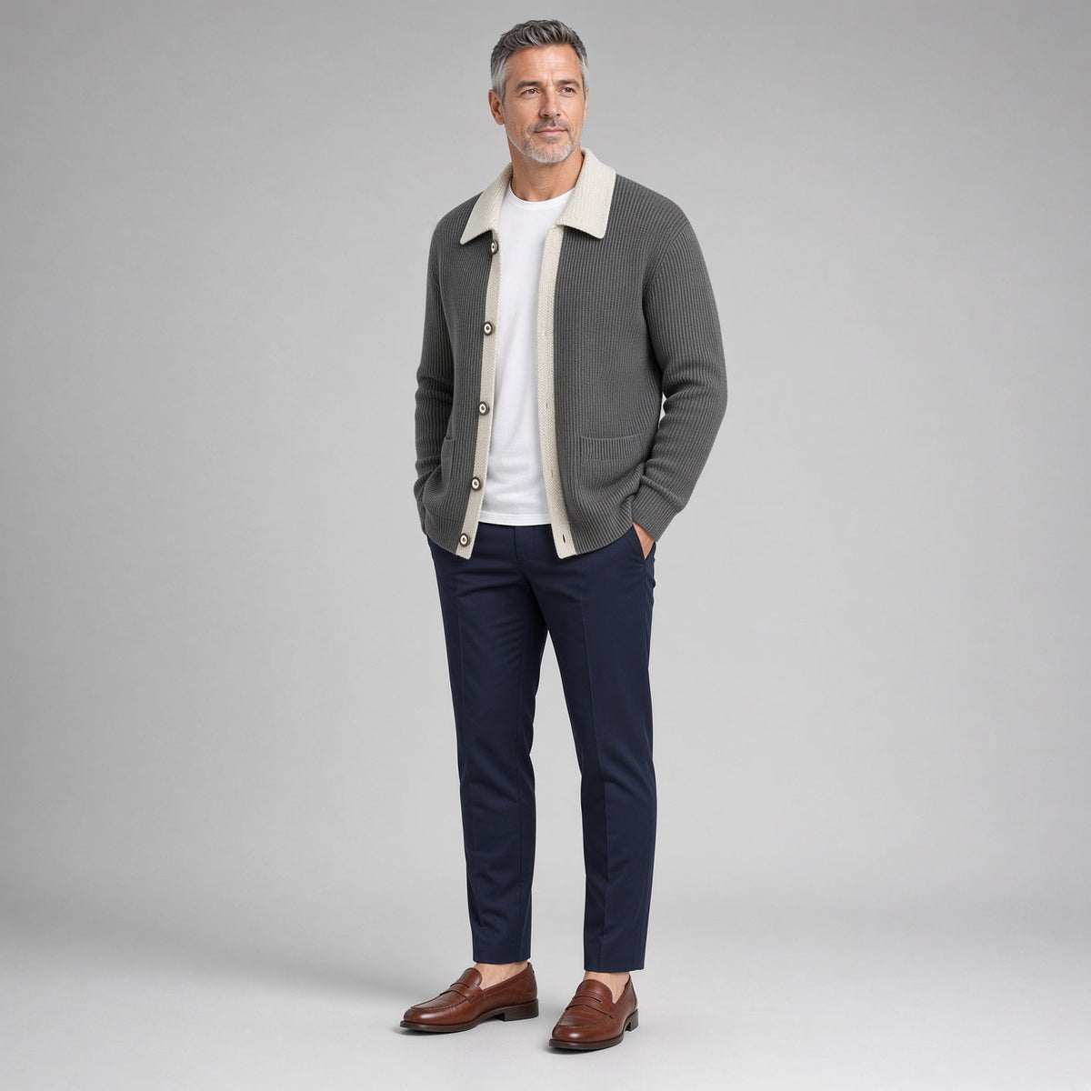 Turn-Down Collar Cardigan