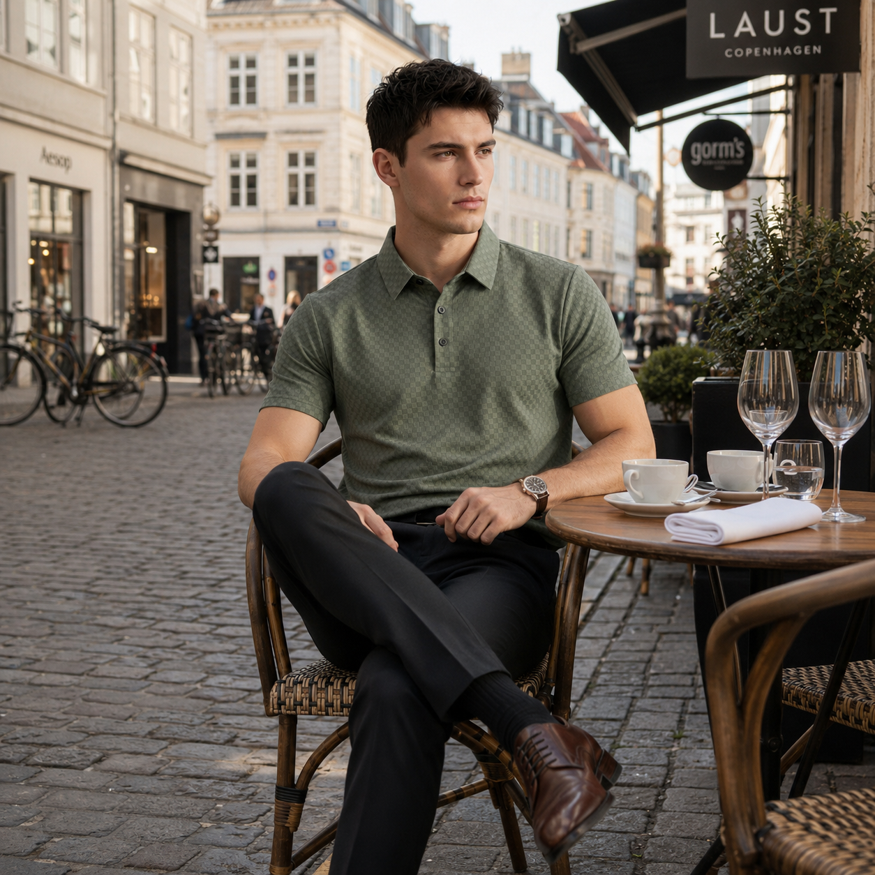 Waffle Textured Silky Polo