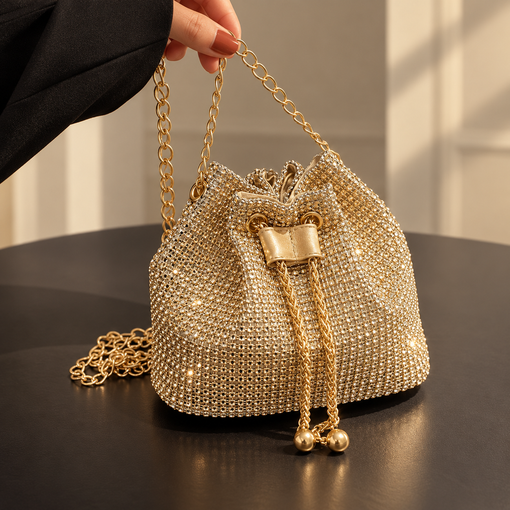 Sparkling Rhinestone Drawstring Bag