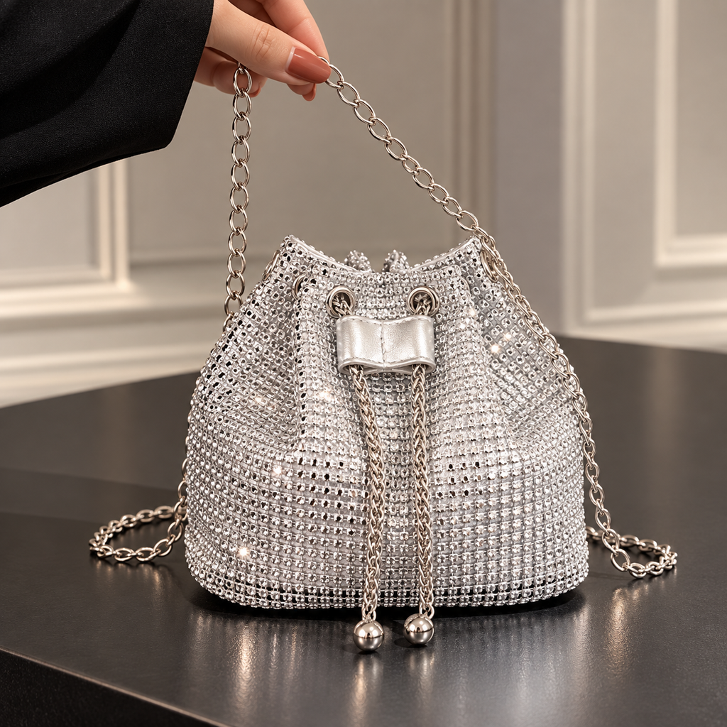 Sparkling Rhinestone Drawstring Bag