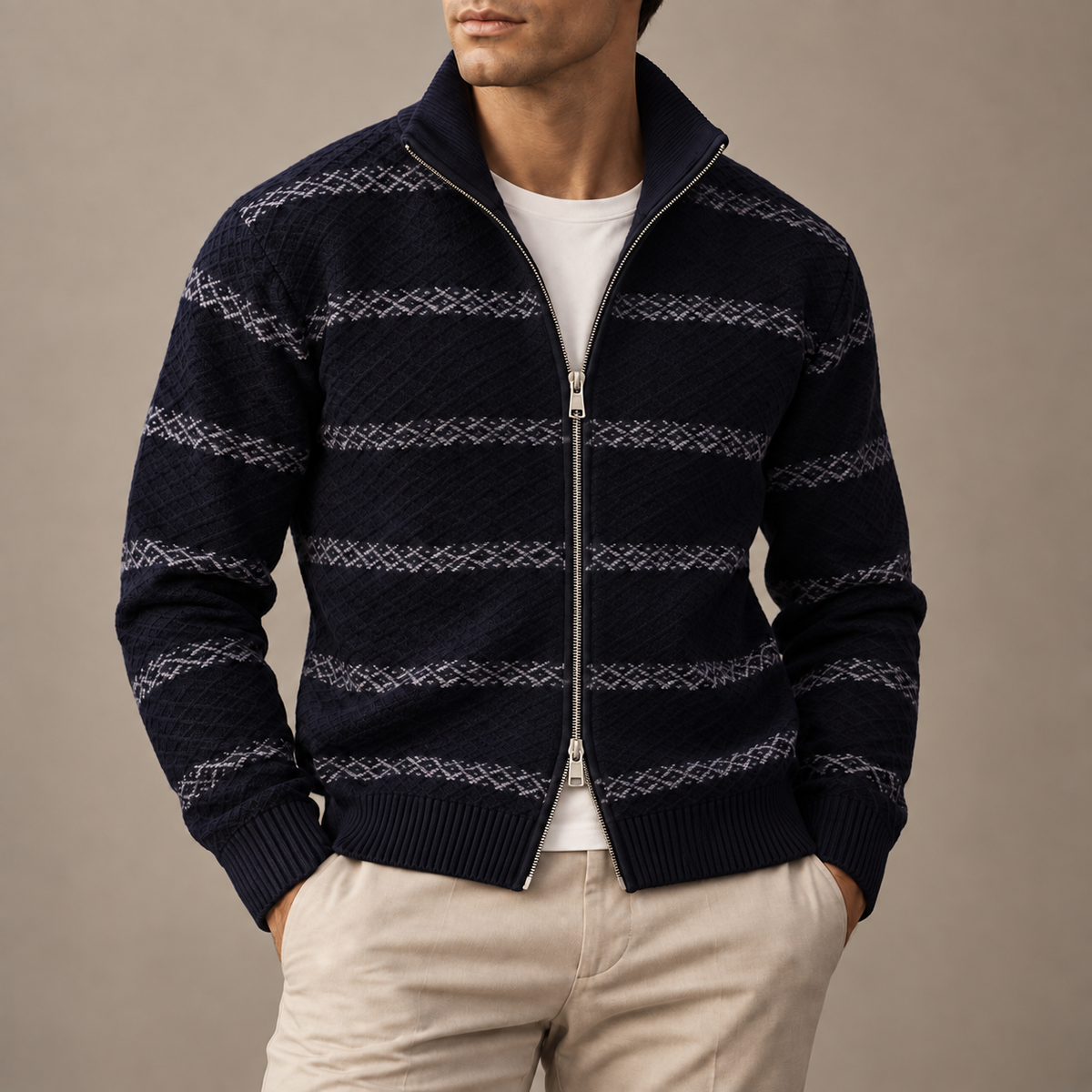 Stand Collar Striped Sweater