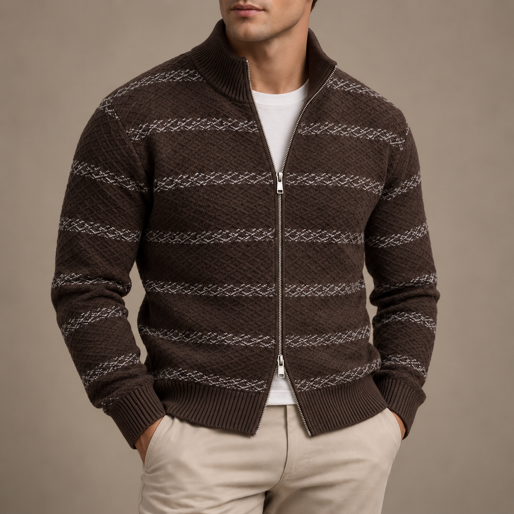 Stand Collar Striped Sweater