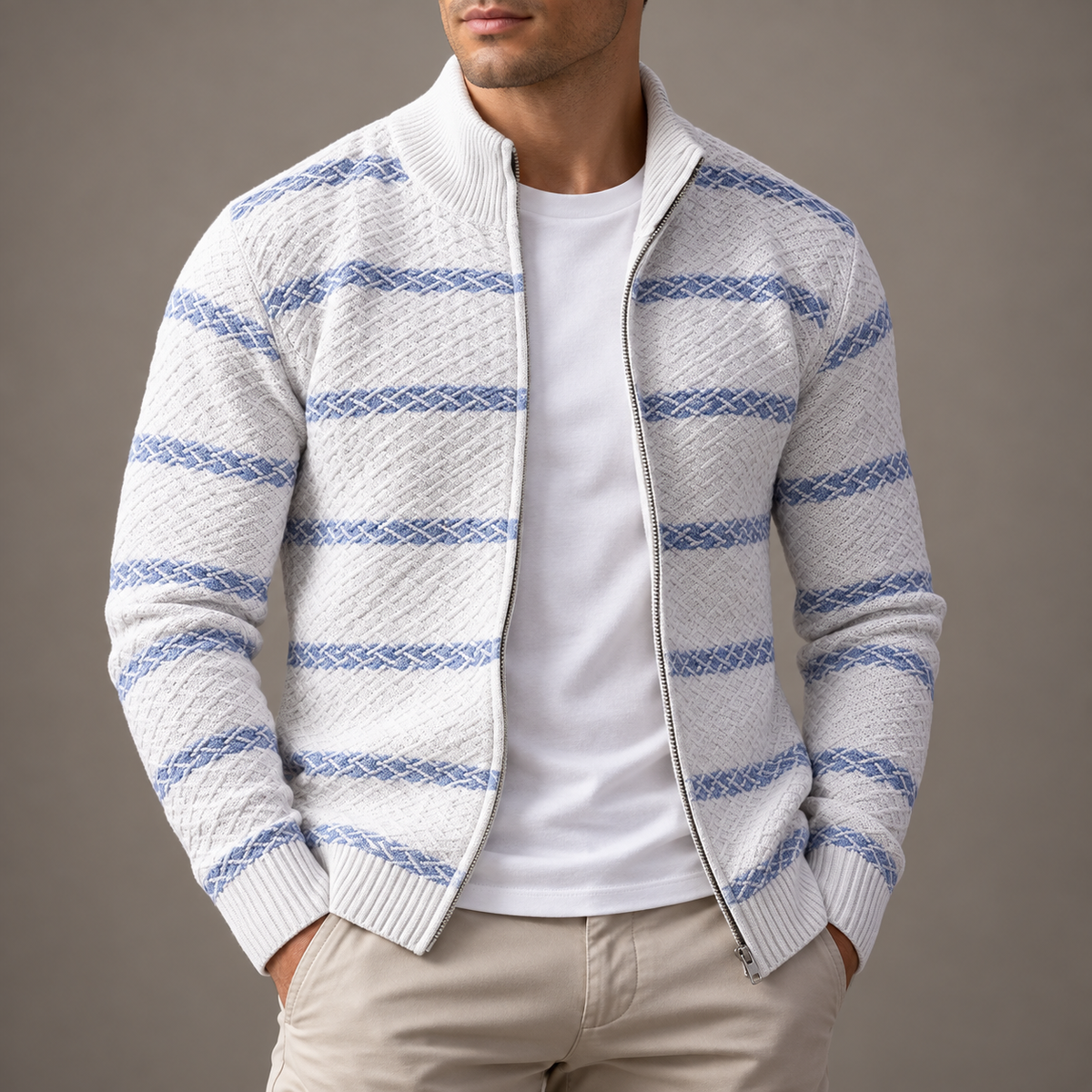 Stand Collar Striped Sweater