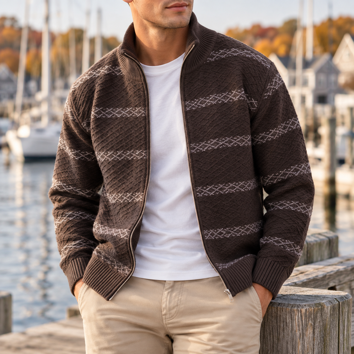 Stand Collar Striped Sweater
