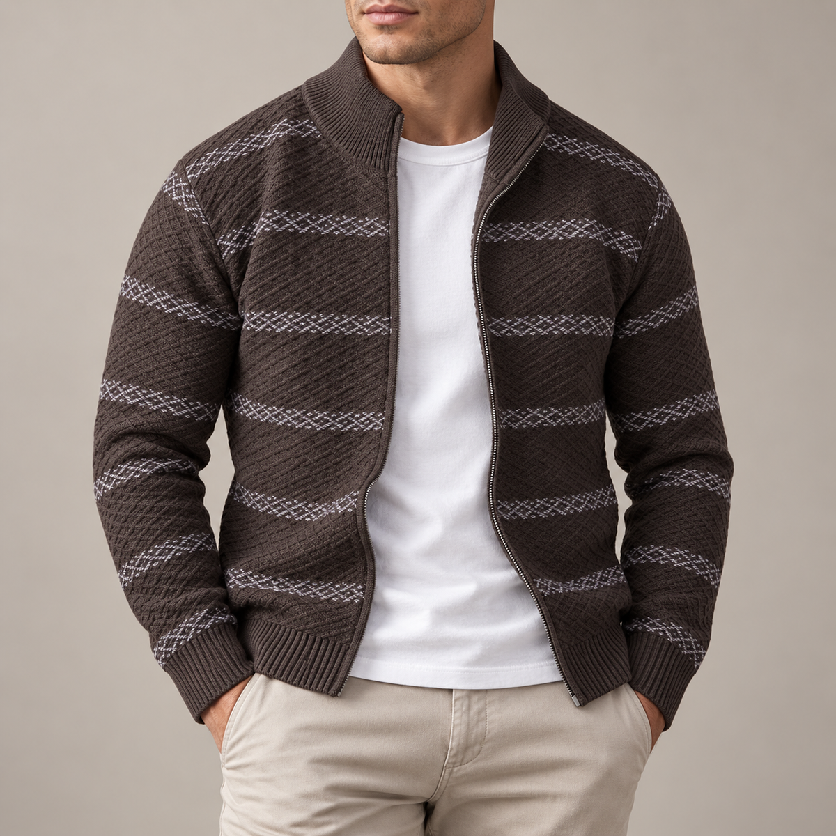 Stand Collar Striped Sweater
