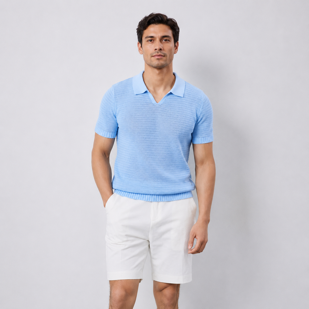 Men's Hollow Knit V-Neck Polo