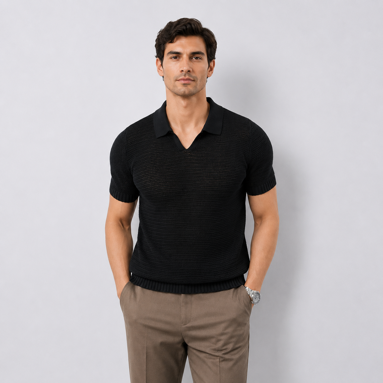 Men's Hollow Knit V-Neck Polo