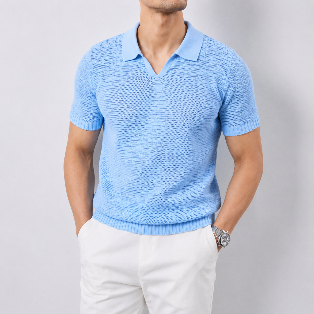 Men's Hollow Knit V-Neck Polo