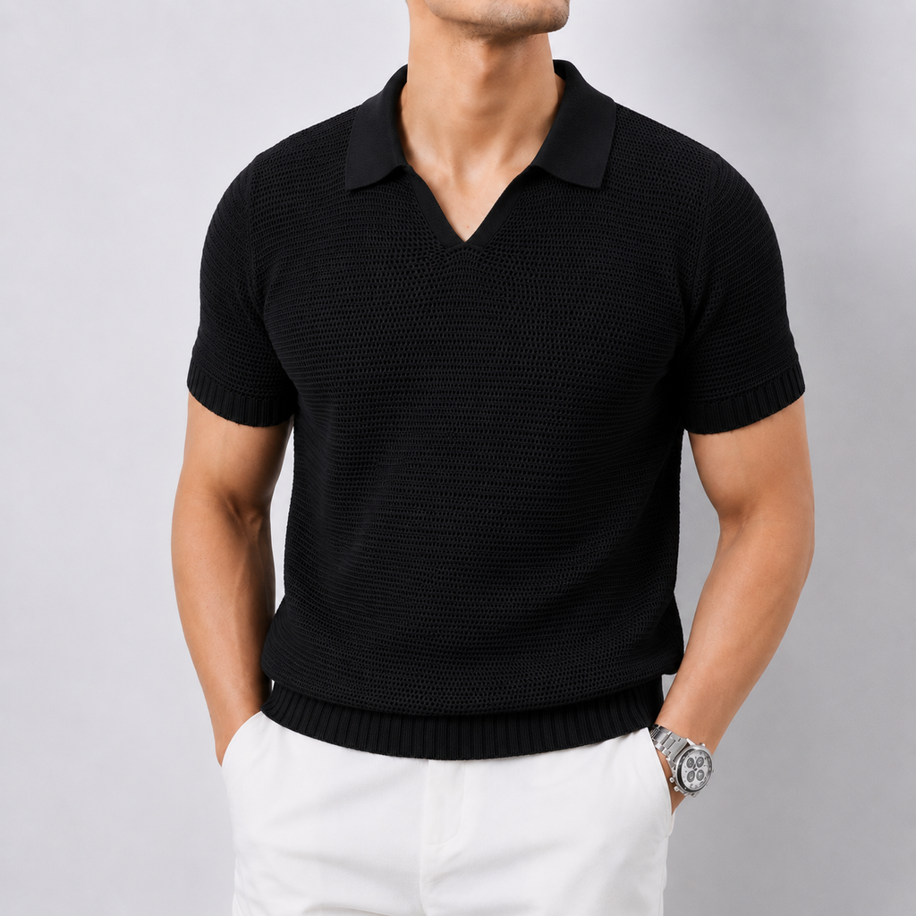Men's Hollow Knit V-Neck Polo