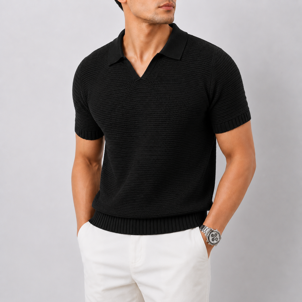 Men's Hollow Knit V-Neck Polo