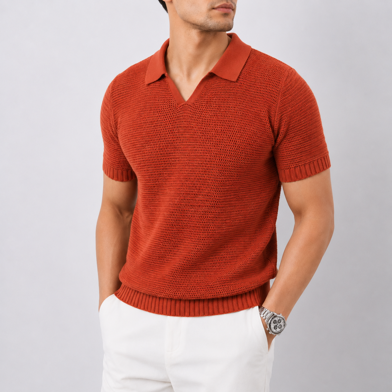 Men's Hollow Knit V-Neck Polo