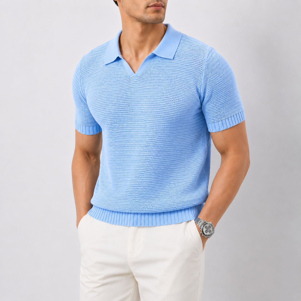 Men's Hollow Knit V-Neck Polo