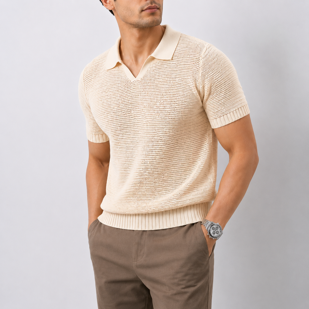 Men's Hollow Knit V-Neck Polo