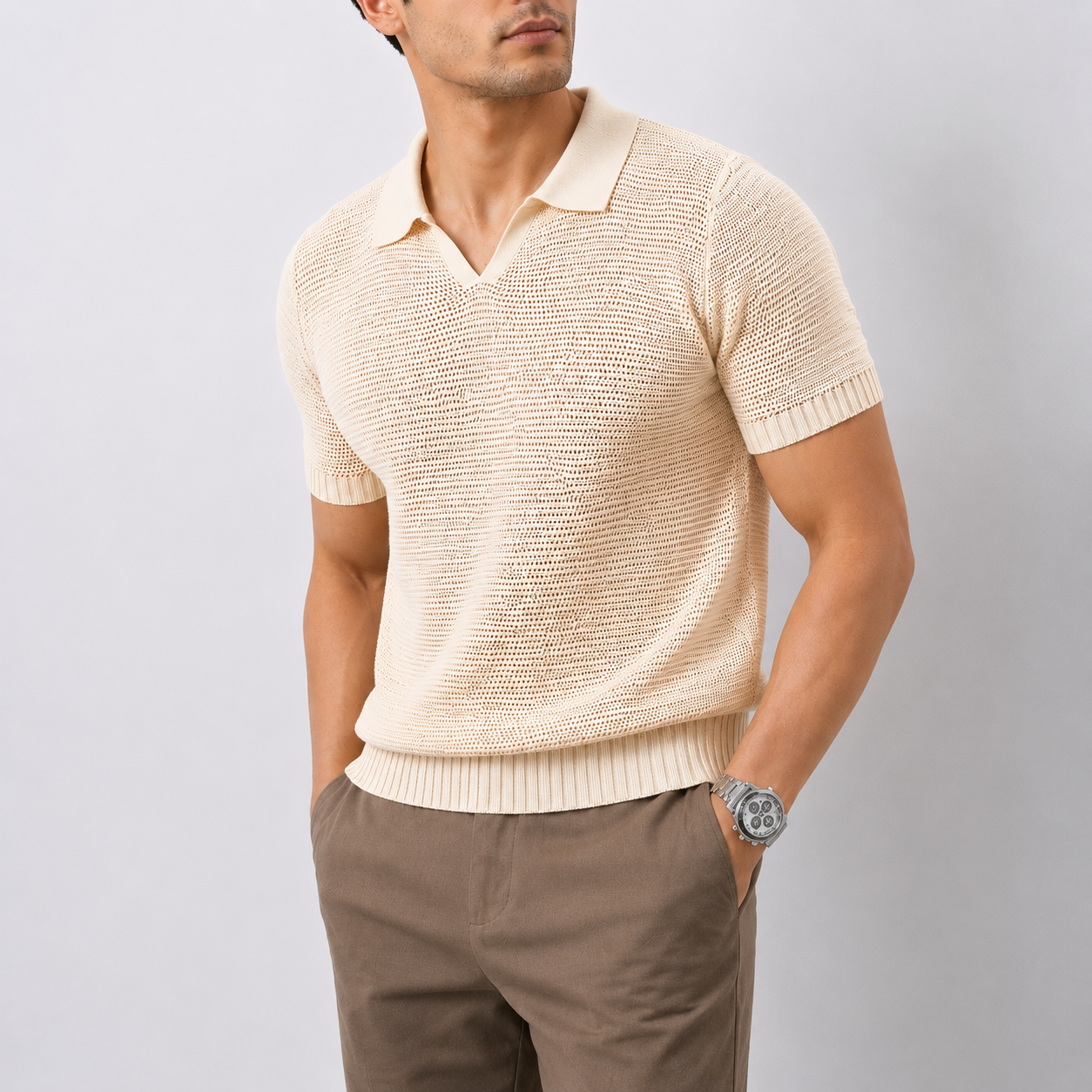 Men's Hollow Knit V-Neck Polo