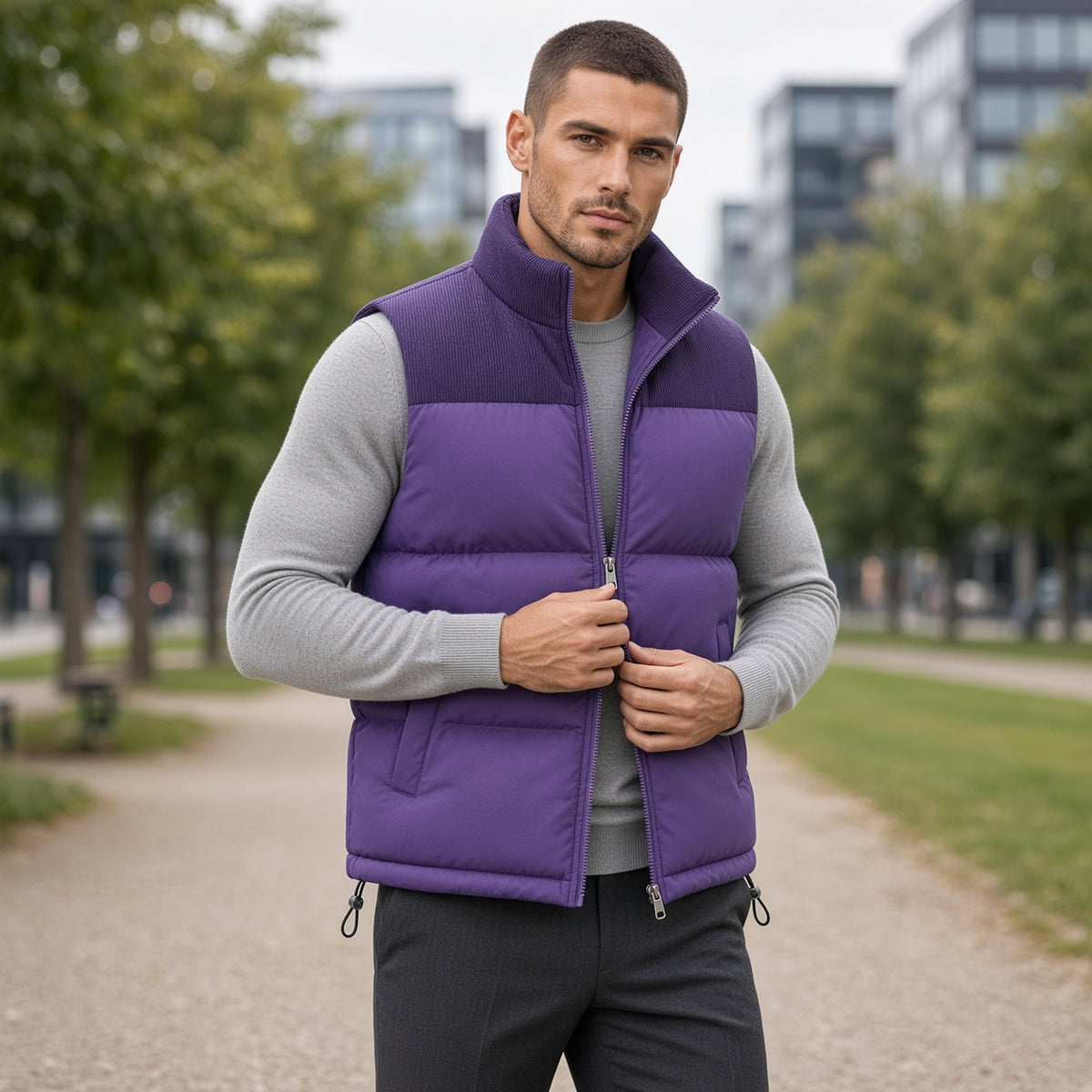 Collar Padded Sleeveless Vest