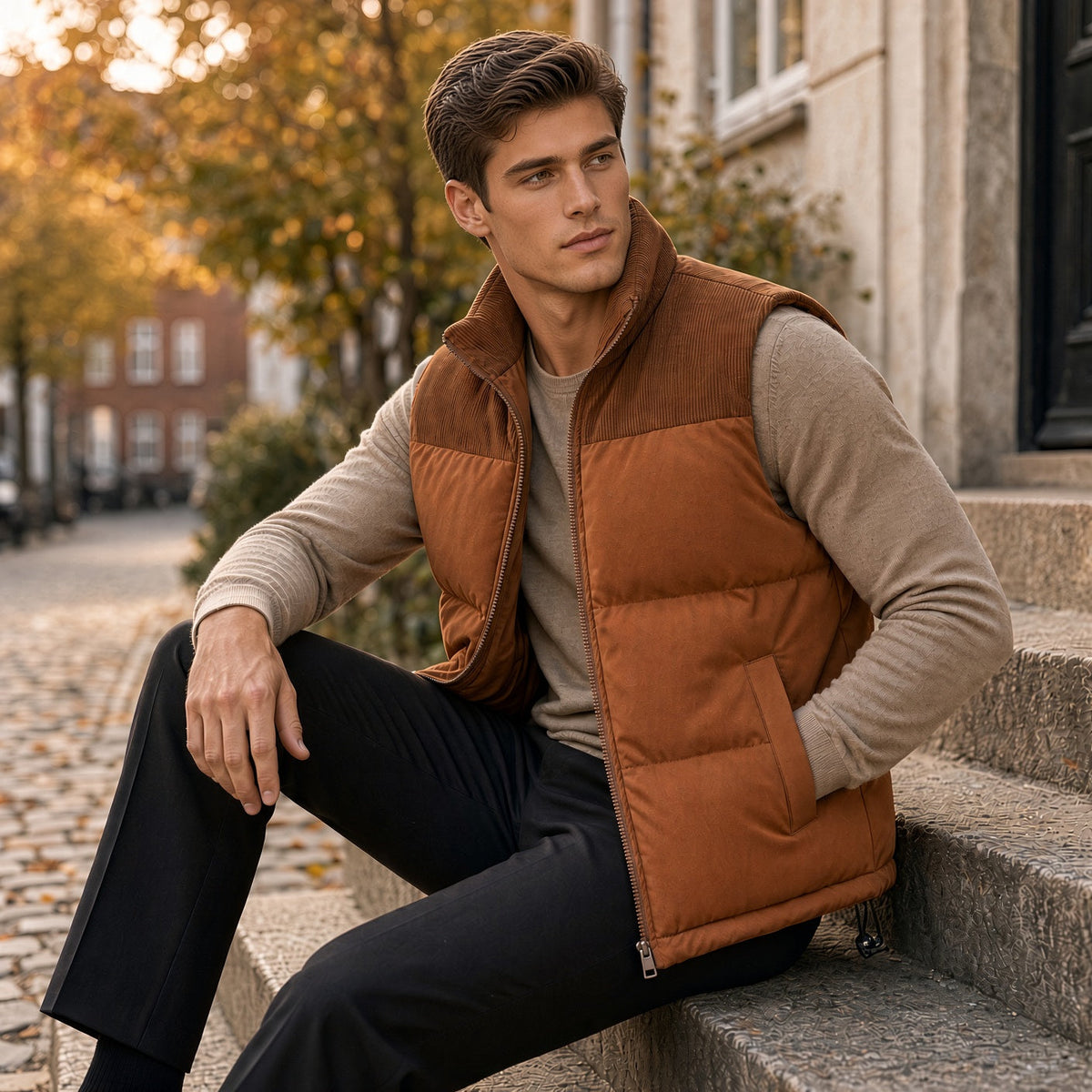 Collar Padded Sleeveless Vest