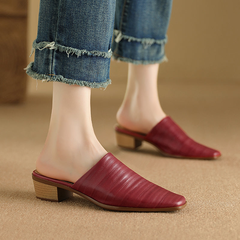 Embroidered Square Heel Mules