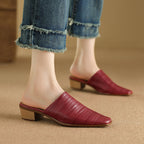 Embroidered Square Heel Mules