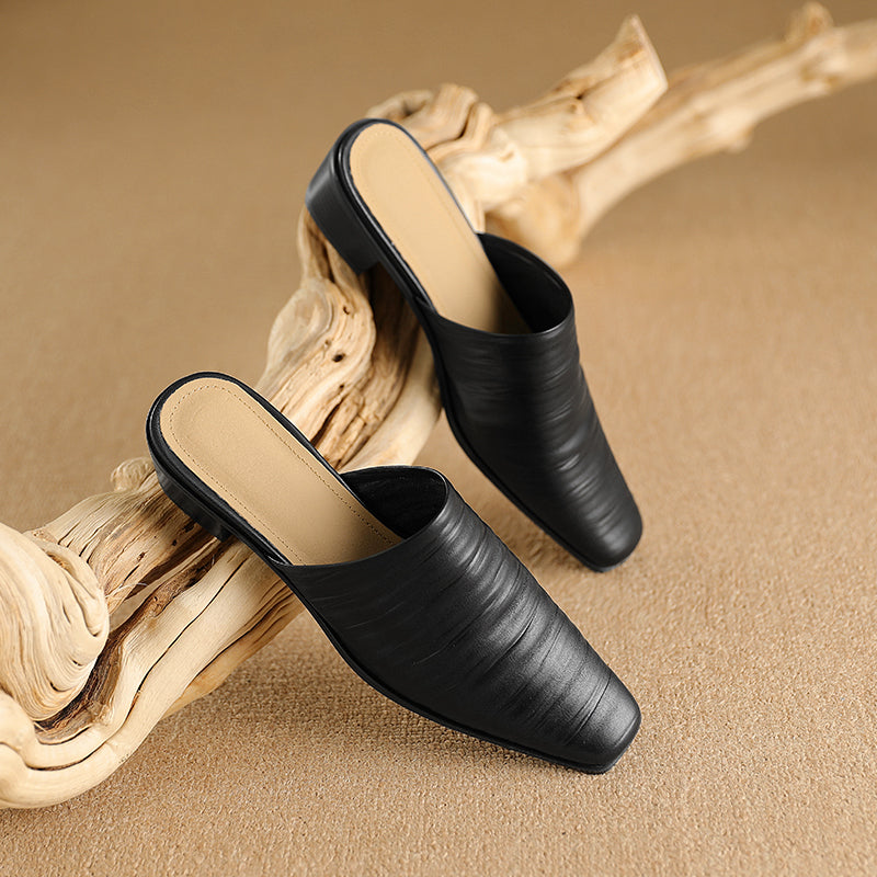 Embroidered Square Heel Mules