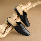 Embroidered Square Heel Mules